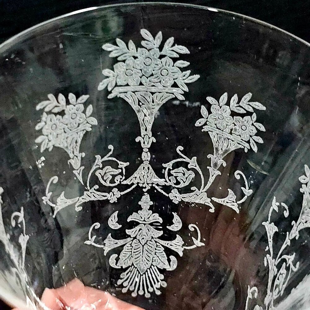 Morgantown Mayfair Wine Water Glass 7.5" etched glass made in USA floral - Picture 3 of 7